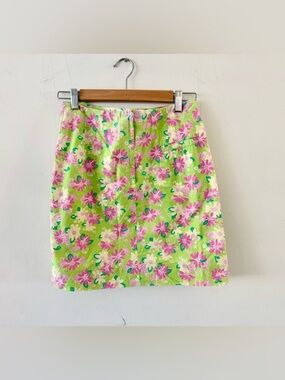 Vintage Lilly Pulitzer Pink & Lime Rhino Floral Skirt, white label size 4